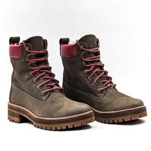 Timberland Courmayeur Valley Olive Nubuck Burgundy Lace-up Combat Boots sz 8